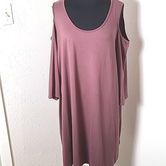 As U Wish Dark Mauve Cold-Shoulder Dress, Size 3X - Picture 1 of 8